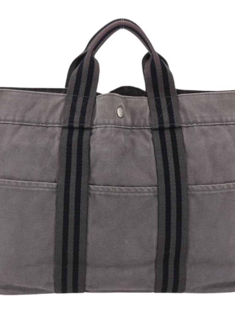 HERMES Fourre ToutMM Hand Bag Canvas Gray Silver Auth ti3707 - Picture 3 of 16